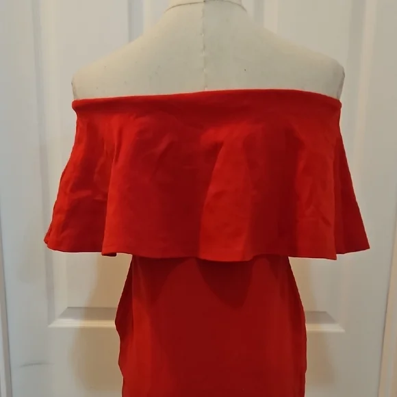 Rolla Coster Red Ruffled Classic Strapless Bodycon Dress Size M - Picture 6 of 8